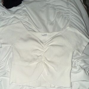 Garage Cream Scrunched Crop Tee